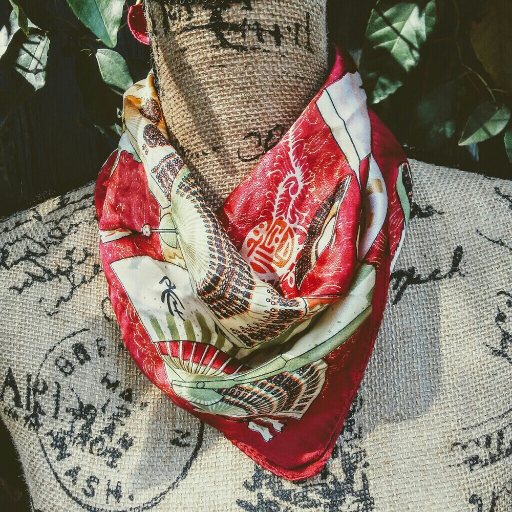 Asian silk vintage scarf